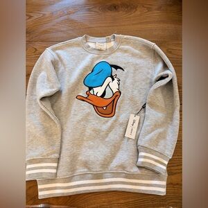 Disney Donald Duck Sweatshirt Boys 11/12 NEW Forever 21 Embroidered Sewn Gray